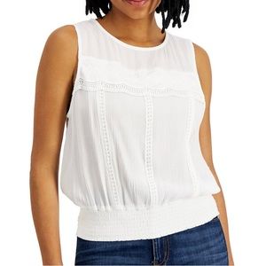 NWOT White Smock-Wasted Lace Trim Tank Top Juniors Sz XL runs very big!